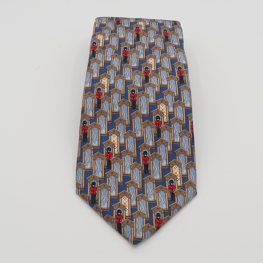 VTG Burberry London 100% Silk Tie Queens Guard British Royal Guard Sentry Box